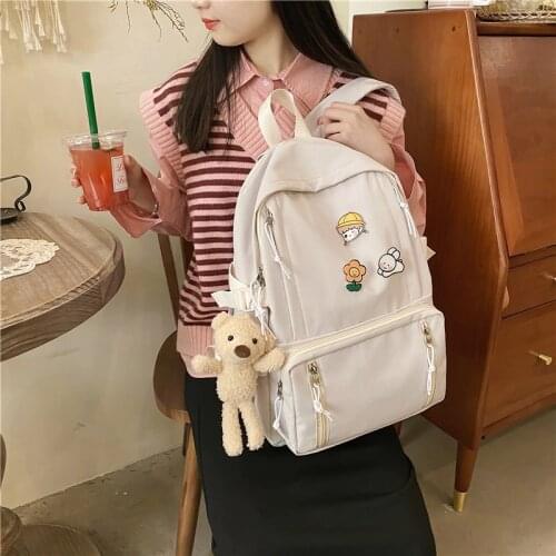 Kawaii Badge Womens Backpack Nylon Waterproof Large-capacity Travel Bag Trendy And Fashionable Student Schoolbags