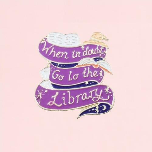 Book Enamel Pin Solve Questions In Library Whenever In Doubt Badge Brooch Denim Shirt Backpack Fashion Jewelry Gift