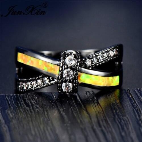 Wholesale Rainbow Blue Green Fire Opal Rings For Women Men Black Gold Color Red Purple Zircon Cross Ring Wedding Bands Jewelry