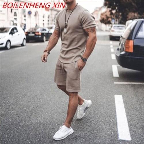 Mens Sets Casual Cotton Short-sleeved Shirt Shorts 2-piece Suit Summer Mens Suit Cotton Fabric Casual Sportswear Slim Clothes