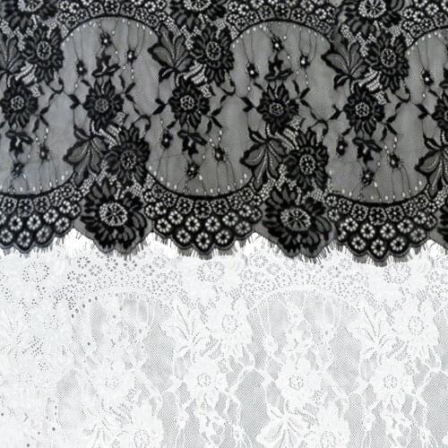 3 Yards Eyelash Lace Trim Ribbon Applique for Sewing Craft 33cm Wide Black White