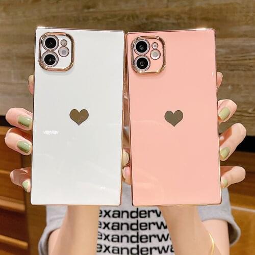 Moskado TPU Square Electroplating Love Phone Case for iphone 12 Pro Max Mini X XR XS Max 7 8 Plus Dust-proof Mobile Phone Shell
