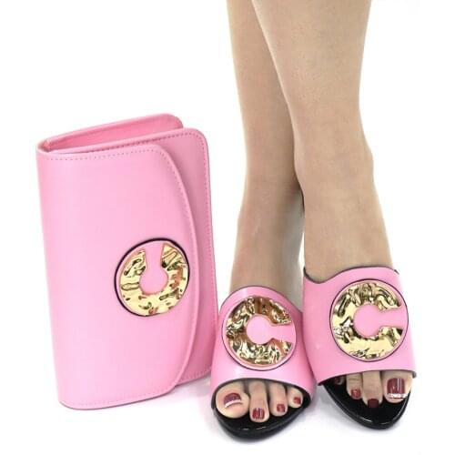Hot Sale Pink Heel 4.5CM Women Shoes Match Bag With Rhinestone Decoration African Handbag Set CR529