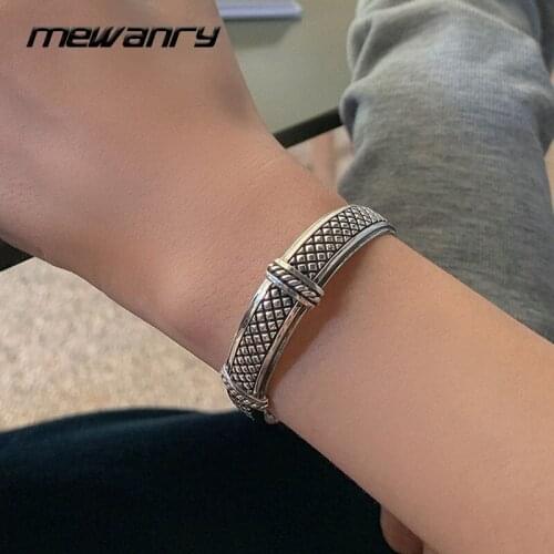 Mewanry 925 Sterling Silver Bracelet for Women New Trend Punk Vintage Couples Woven Mesh LOVE Heart Party Jewelry Gifts Handmade