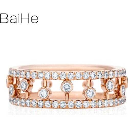 BAIHE Solid 18K Rose Gold 0.95ct H/SI Natural Diamonds Ring For women Engagement gift Fine Jewelry Wedding Band Ring