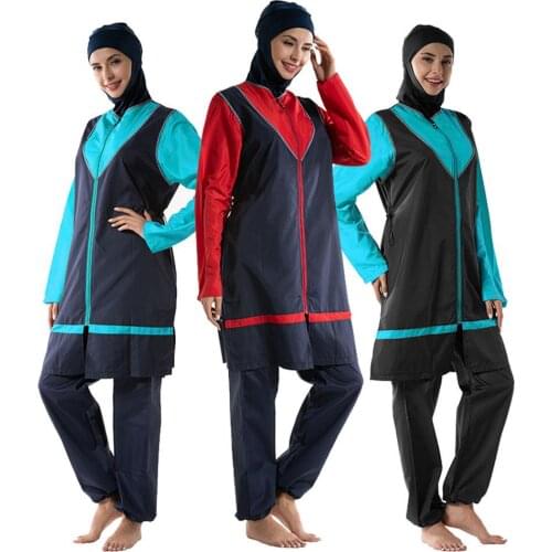 Muslim Women Hijab Swimwear 3PCS Sport Loose Swimsuit Modesty Burkini Beachwear Suit Full Cover Conservative Bathing Suit Casual