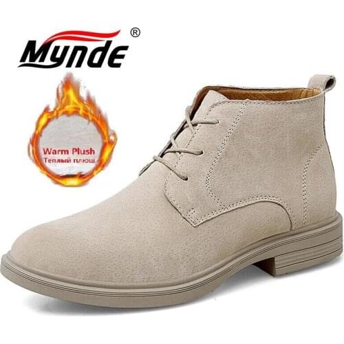 Brand Chelsea Boots Men Winter Boots Genuine Leather Mens Boots Warm Plush Mens Snow Boots Work Ankle Boots Motorcycle Boots