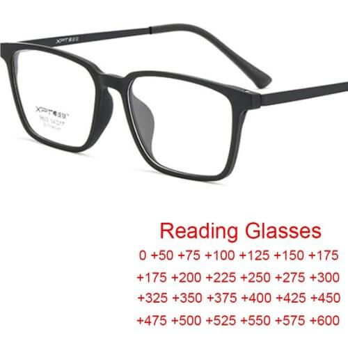 Vintage Titanium Reading Glasses Men Ultralight TR90 Square Eyeglasses Frame Male Transparent Presbyopia Eyewear 0 +2.0 +3.0