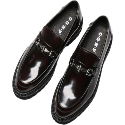 Formal shoes man, thick-soled round head, British style, cattle paint leather single shoes, bright color, breathable, love, wedd