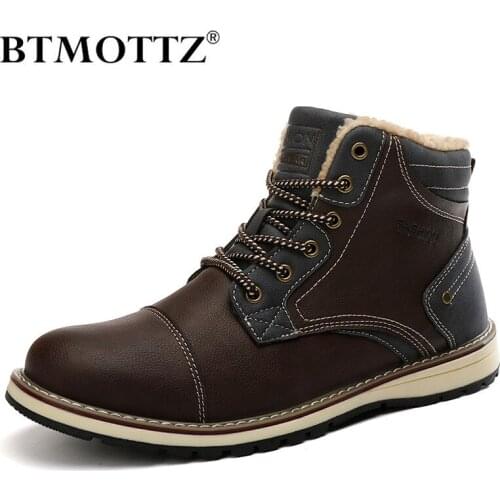 Winter Men Snow Boots Sneakers Leather Western Ankle Boots Men Casual Shoes Warm Fur Military Work Boots Cowboy Botas Waterproof