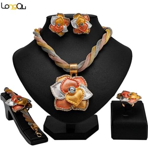 Longqu Dubai Gold Colorful Jewelry Set Wholesale Nigerian Wedding woman accessories jewelry set New African Bridal Jewelry Set