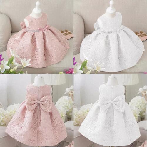 New 2050 Summer Princess Kids Flower Girl Dresses Bow Lace Solid Bridesmaid Formal Party Dress Sundress Outfits