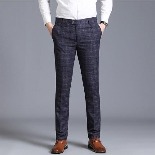 2021 summer new mens business straight loose loose casual slim trousers classic plaid trousers