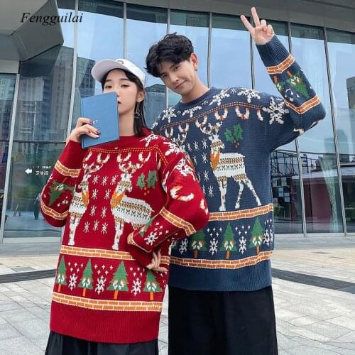 Couples New Winter Korean Christmas New Year Sweater Long Sleeve Pullover Deer