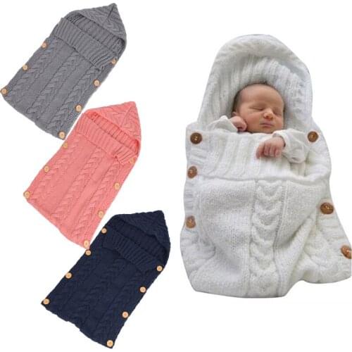 Newborn Toddler Blanket Handmade Infant Babies Sleeping Bag Knit Costume Crochet Baby Knitted Sleeping Bags Sleep Sacks Button