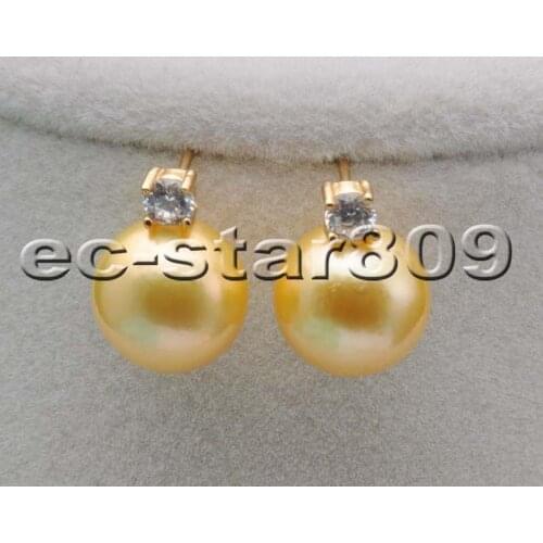 P6181 AA++ 11mm Golden Round AKOYA Freshwater Pearl Earring Sterling silver Women Fine Jewelry