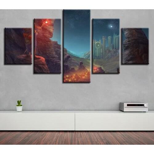 Landscape Sky Cloud Star Mountain River Hot Air Balloon 5 Piece Wall Pictures For Living Room Color Painting Art Home Decor