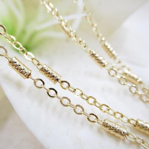 K color Gold filled Carved cylindrical flat chain handmade Chains for making jewelry accessories 2mm 1meter
