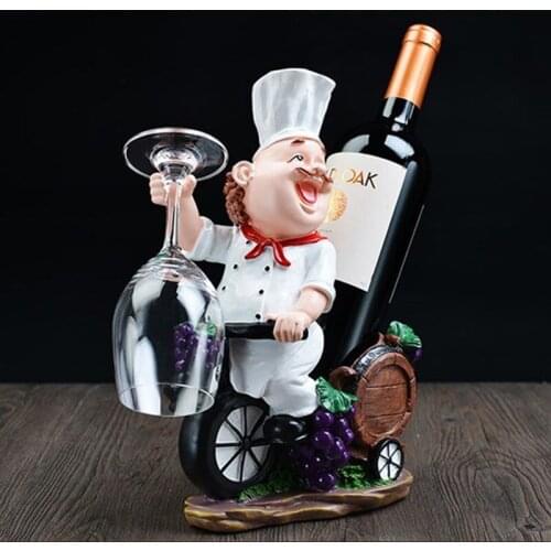 Sales Cook Wine Rack Statue Wine Bottle Storage Organizer Resin Craftwork Chef Wine Holder Home Decor L3074