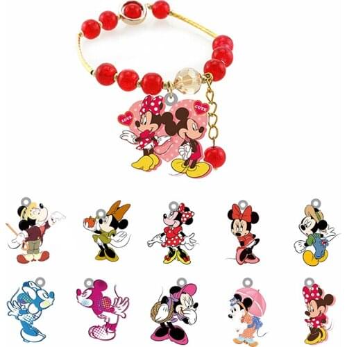 Disney Mickey Mouse Bracelet Mickey Minnie Pattern Pendant Cartoon Resin Red Bead Rope Chain Epoxy Adjustable Bracelet