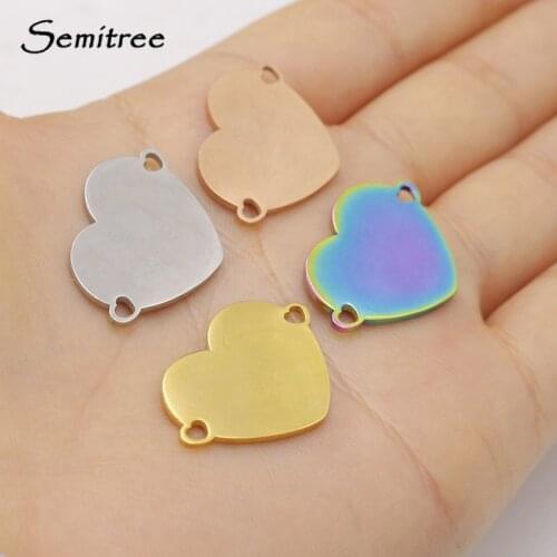 Semitree 5pcs/lot Stainless Steel Rose Gold Heart Charms Pendant Necklace Accessories DIY Jewelry Making Handcrafted Findings