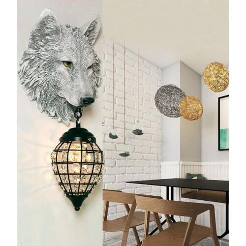 Resin Wolf Wall Lamp Modern Crystal Loft Industrial Sconce Wall Lights for Home Decor Living Room Bedroom Mirror Light Fixtures