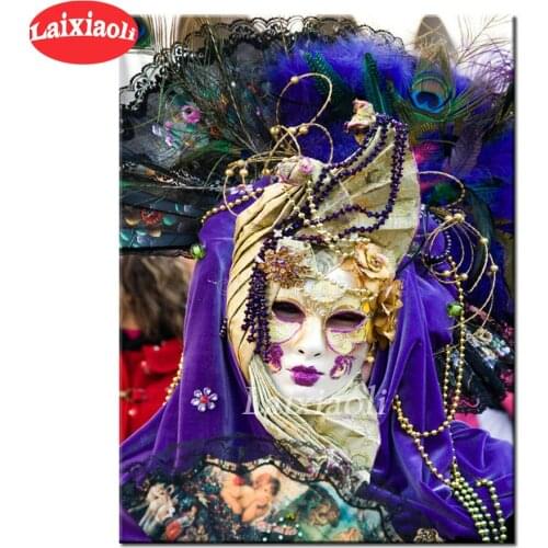 Full square round 5d Diamond Painting purple masked woman Cross Stitch diamond Embroidery picture pastes rhinestones decoration