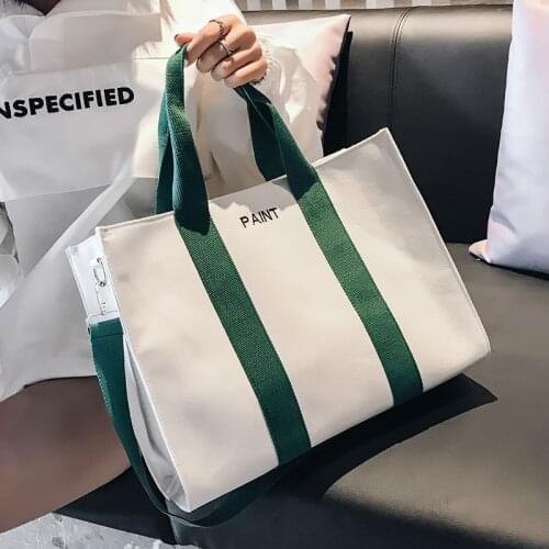Striped Simple Square Canvas Women Shoulder Bags Large Capacity Shopping Bag Korea Simple Portable Business Briefcase 2021 New