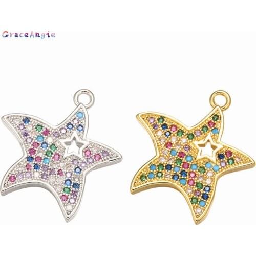 Star Charms Gold Plated with Inlaid zircon Small Star Pendant For DIY Jewelry Making Handmade Brass Bracelet Necklace Earrings