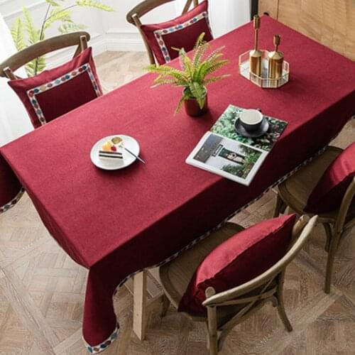 European-Style Rectangular Simple Cotton Linen Tablecloth Four-Sided Embroidery Home Coffee Table TV Counter Cloth Cover Towel