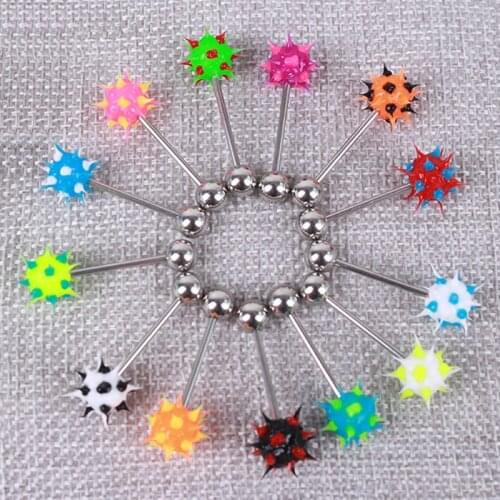 10PCS Multicolor Barbell Bar Tongue Piercing Rings Fashion Stainless Steel Silicone Tongue Rings for Men Women Body Jewelry