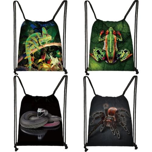 Reptiles Animal Snake Frog Chameleon Drawstring Bag Men Storage Bags for Travel Teenager Casual Backpack Bookbag