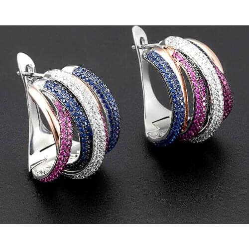 Zlxgirl Luxury Trendy Lotus Full Mirco Paved Zircon Earrings for women bridal jewelry Fine mixed plated Wedding Stud Earring