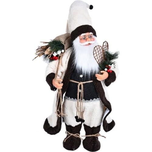Christmas Realistic Santa Claus with Glasses Gift Bag Doll Plush Standing Figurines Statues Decoration Xmas Collectible Toy