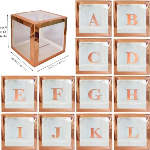 Rose Gold A-Z letter Name Transparent Balloon Box BABY ONE Boy Girl Party Gift Box Wedding Decoration Baby Shower Birthday Party