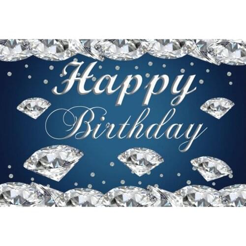 Happy Birthday Backdrop Diamond Navy Blue Photography Background Celebration Photo Booth Studio Decor