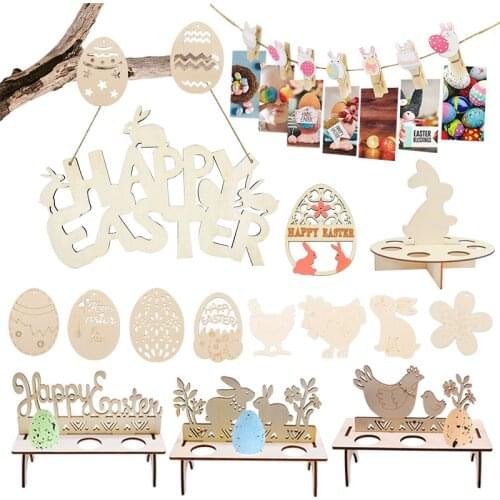 Happy Easter Wood Decoration Wooden Bunny Letter Ornaments for Home Party DIY Crafts Kids Favor Gifts Easter Decoration Supplies