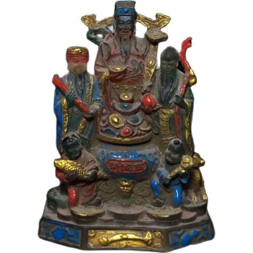Family collection of Chinese handmade (treasure basin of three star God of wealth statue of glaze)