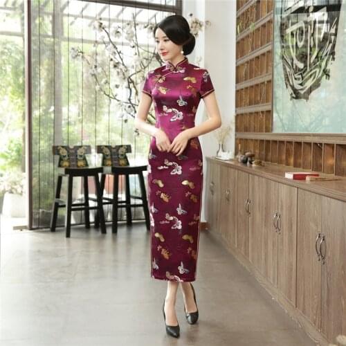 Shanghai Story 2018 Chinese traditional Clothing Long Qipao Dress Folk style Faux Silk cheongsam Oriental Dress 6 Color