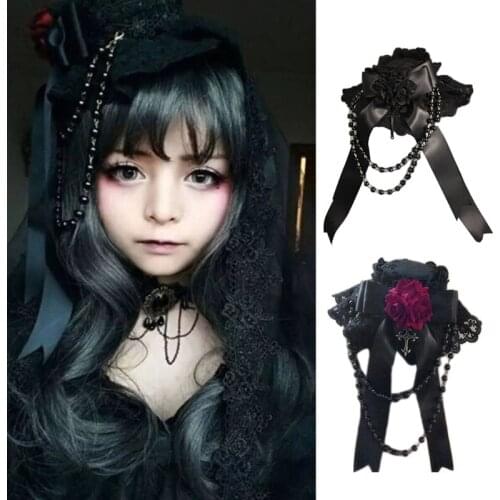 Lolita Top Hat Ribbon Bows Headwear Gothic Headwear Vintage Lace Hat Headdress Royal Style Halloween Hair Accessories