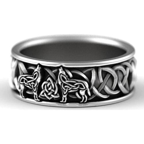 Viking Nordic Mythology Giant Wolf Men Ring Defense Totem Wolf Fashion Hip Hop Rock Unisex Finger Ring Punk Gift