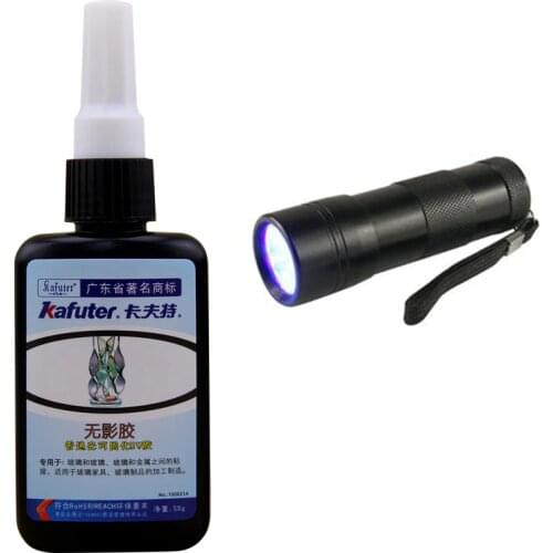 Kafuter 50ml UV Transparent Adhesive + 12LED UV Flashlight UV Curing Adhesive Acrylic Glue For Glass Metal Furniture Handicraft