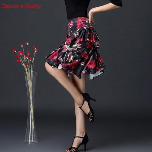 Women Latin Dance Skirt New Ballroom Dance Clothing Practice Clothes Printed Lotus Leaf Skirt Stage Performance Short Skirt