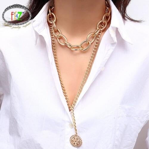 F.J4Z new arrival fashion punk maxi link chain round hollow flower statment pendant necklace rock hip hop night club jewely