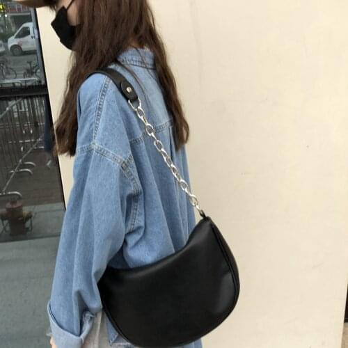 Women bag 2020 new PU Saddle Chains Fashion Solid Zipper Soft shoulder bag crossbody bags for women purse