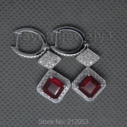 6.64Ct Solid 14Kt White Gold Red Ruby Engagement Earrings Diamond Gemstone Fine Jewelry for Women