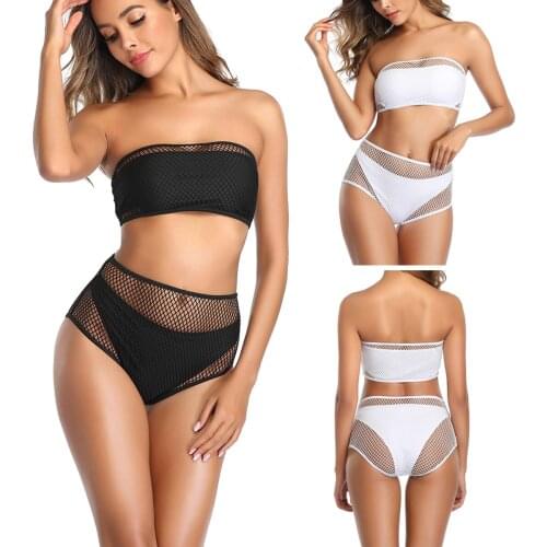2021 Women Sexy Split Bikini Suit Tankini Swimsuit Bathing Suit Swimwear Tube Top Swimming Suit Strapless Bikini With Mesh Suit