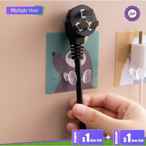 1pcs Cartoon Wall Hanging Socket Power Cord Hook Plug Hook Storage Kitchen Key Holder Strong Adhesive Bathroom Organizer Shelf