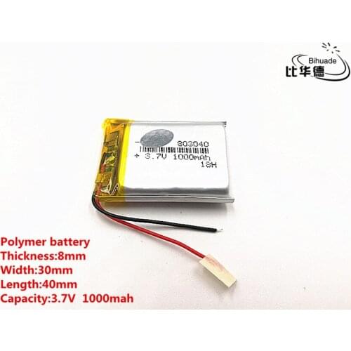 2pcs/lot Good Qulity 3.7V,1000mAH,803040 Polymer lithium ion / Li-ion battery for TOY,POWER BANK,GPS,mp3,mp4