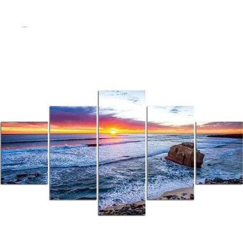 5Pieces Seascape Sunset Crystal Diamond Embroidery Full Square Round 5D Diy Diamond Painting Landscape Wedding DecorationZP-4154